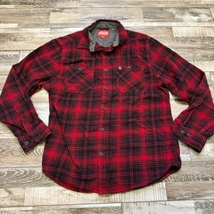 Coleman Red Black Plaid Flannel Button Down Shirt Size Large